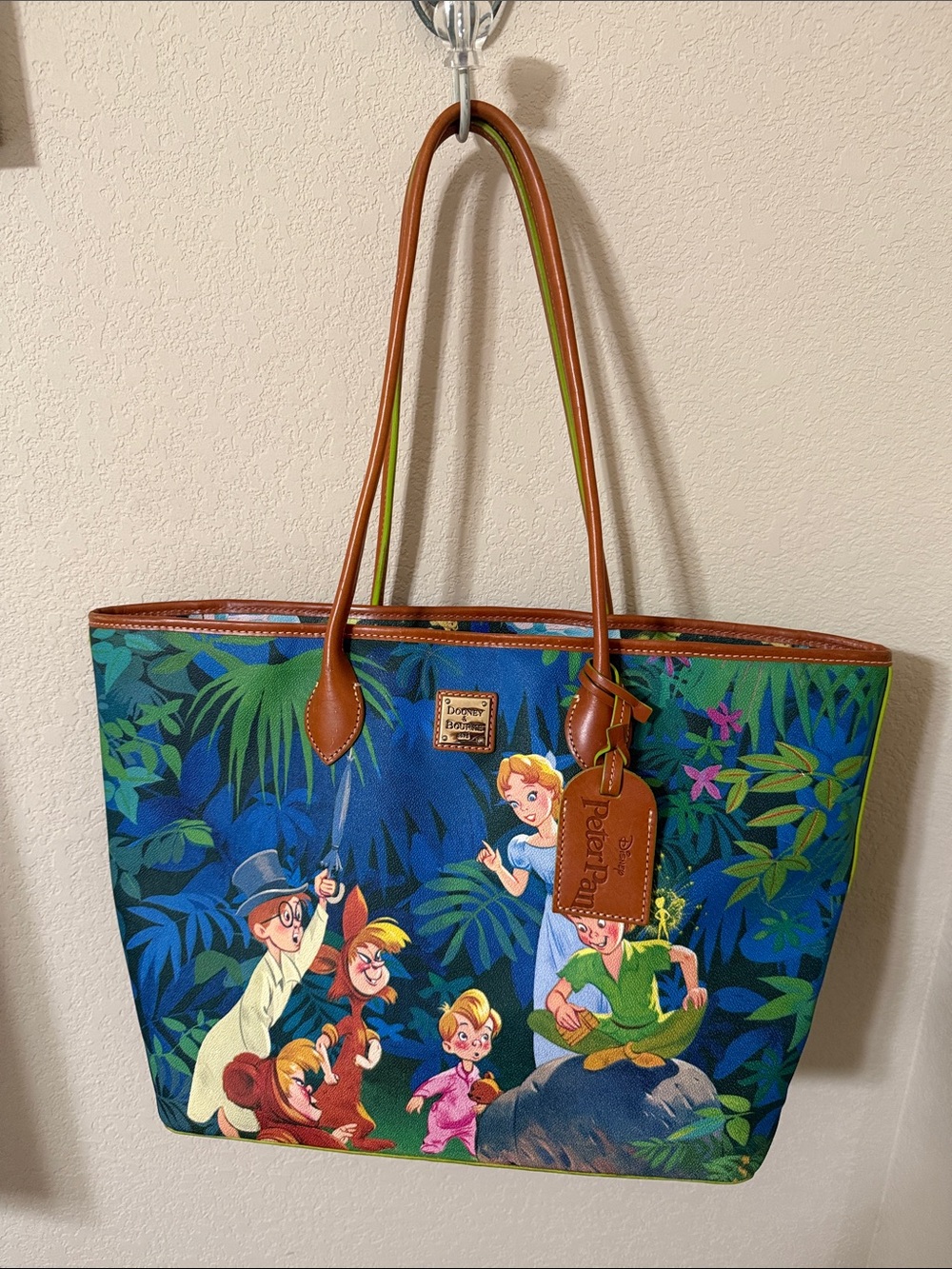 Dooney & Bourke Blue Peter Pan Canvas Tote with Brown Trim